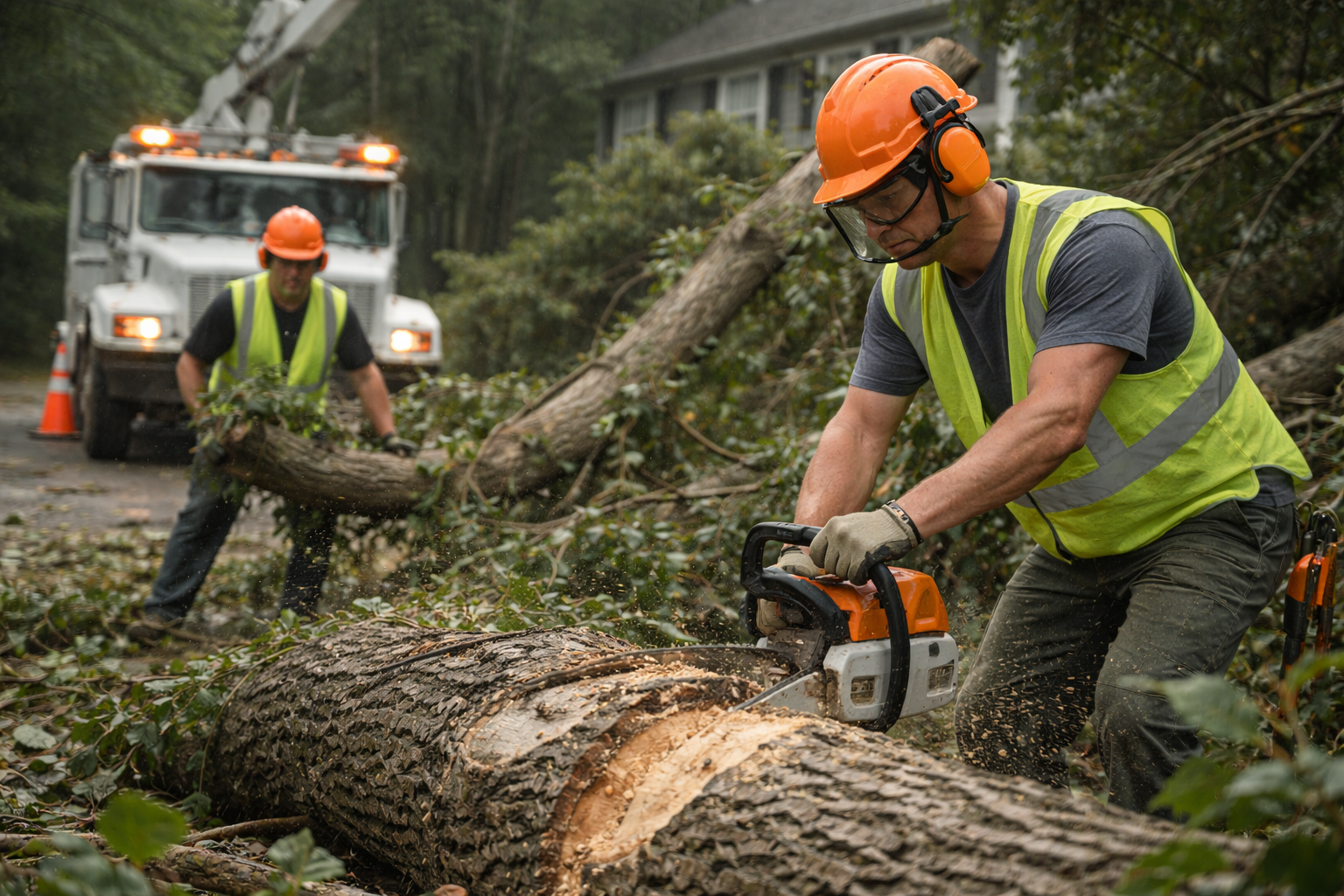Emergency service removing fallen tree