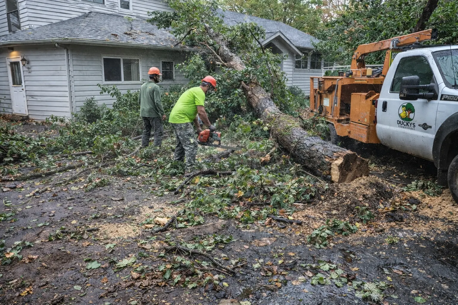 Emergency service removing fallen tree