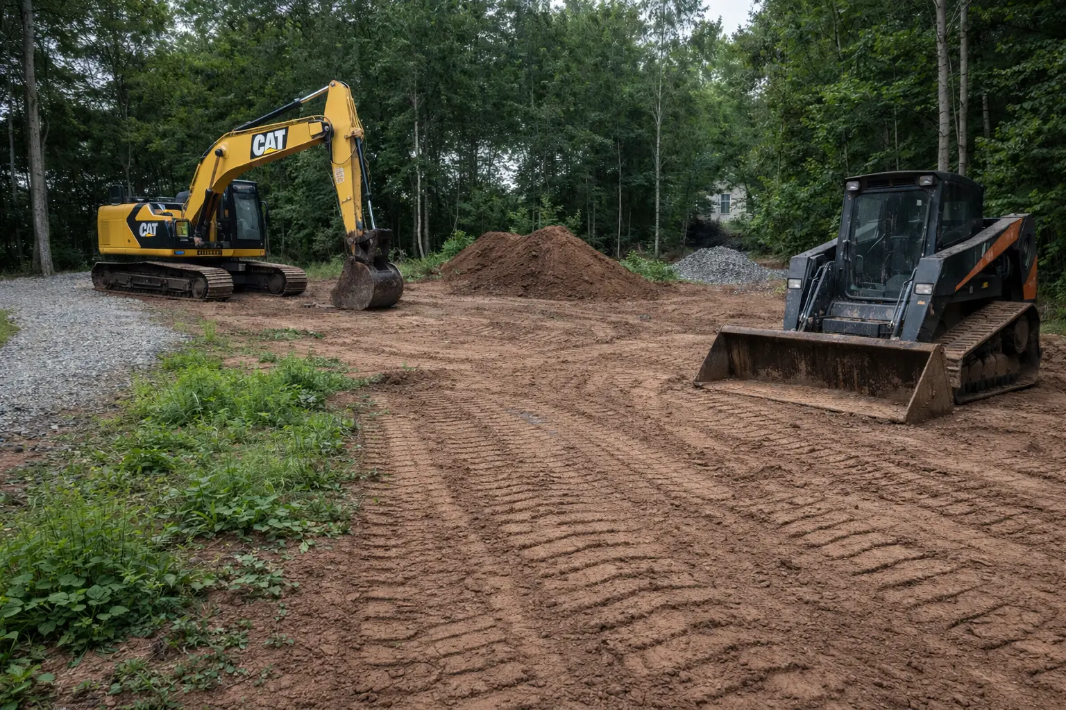 Lot clearing with excavator