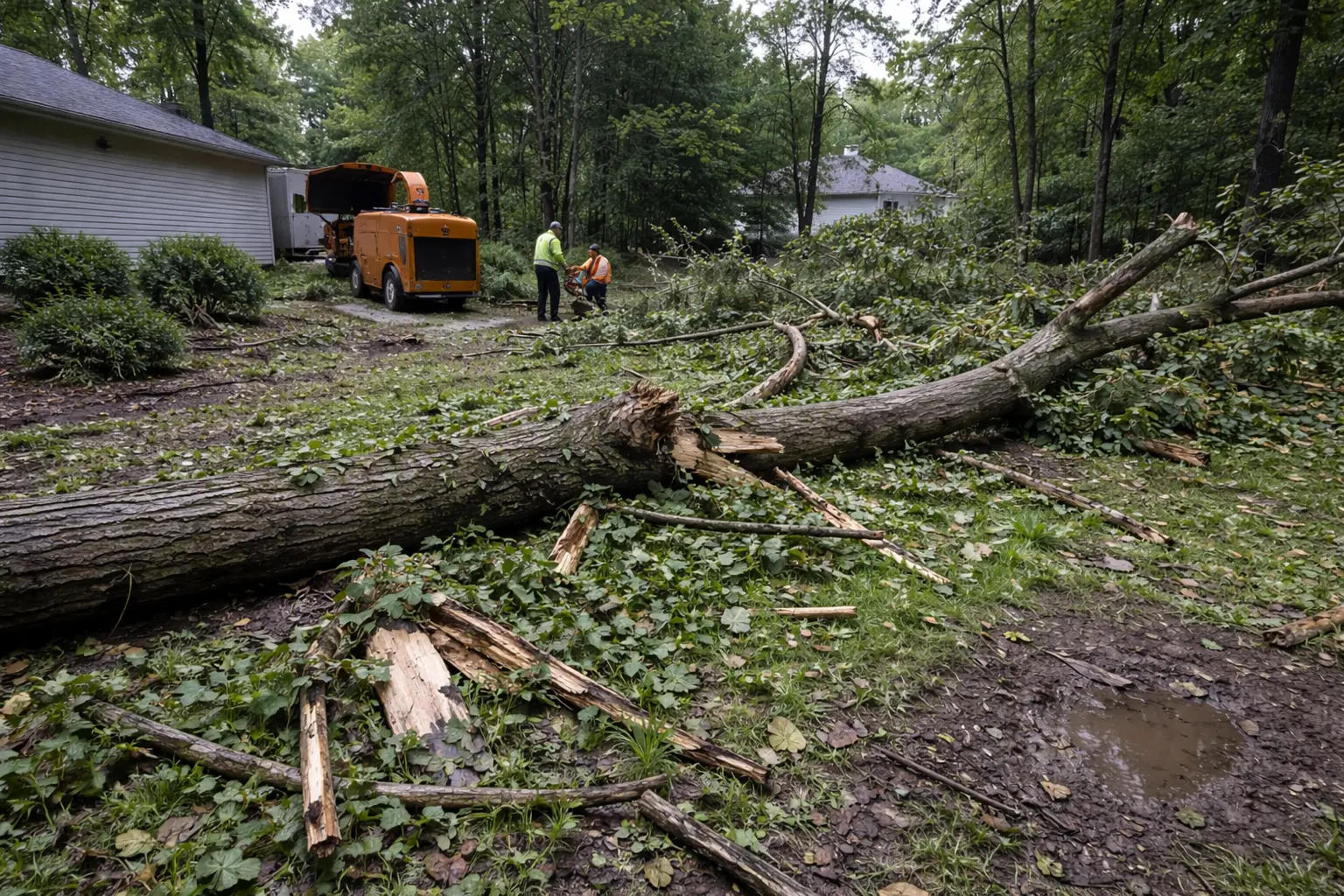 Storm damage cleanup crew