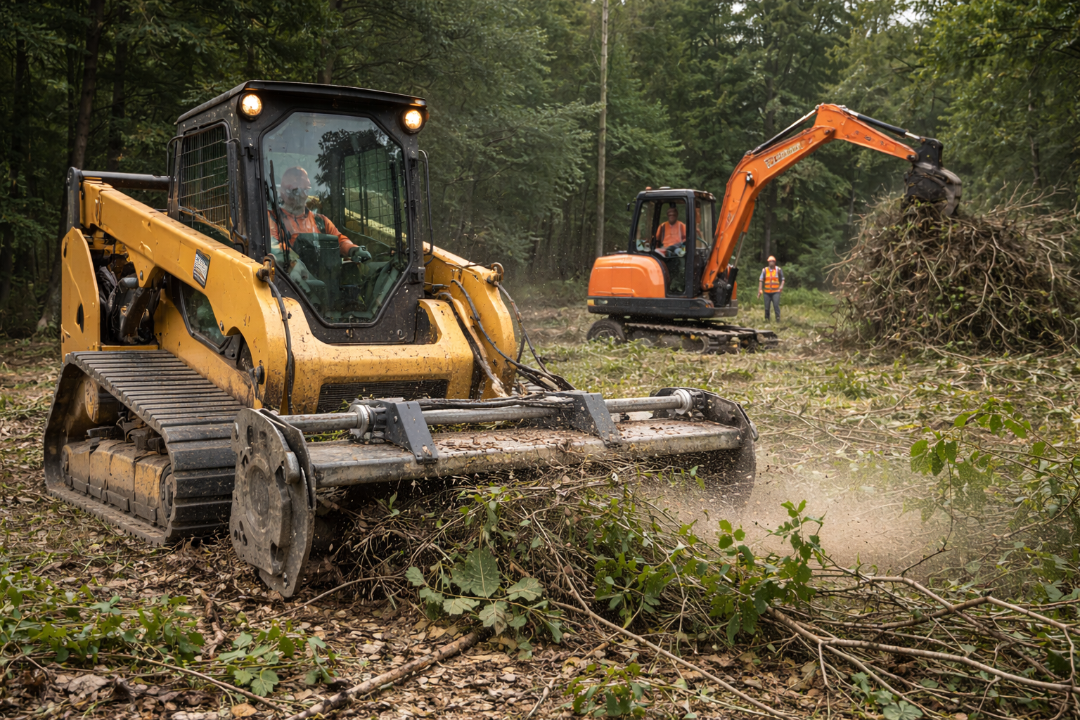 Lot clearing with excavator
