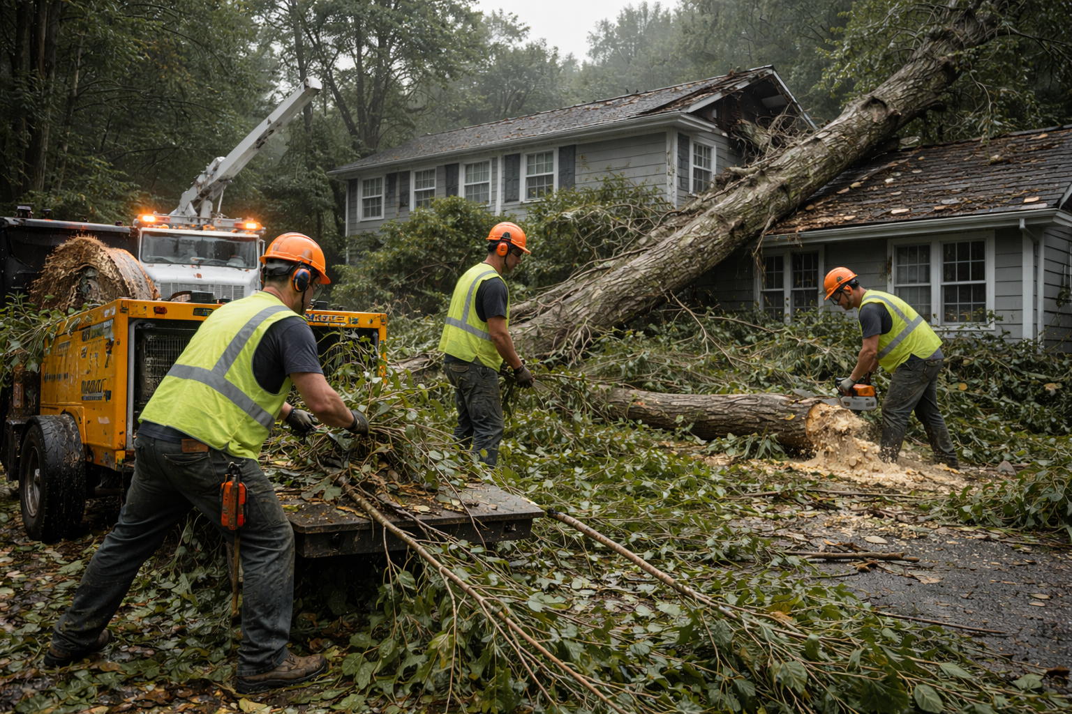 Storm damage cleanup crew